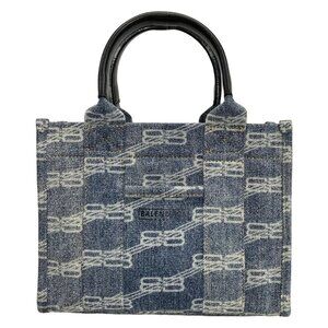 BALENCIAGA Hardware XS Tote Bag 693662 Light Blue Black Denim Leather Tote Bag